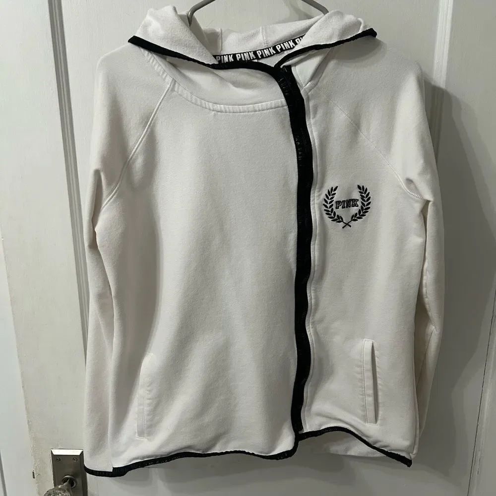 PINK Victoria's Secret White Hoodie with Black Accents